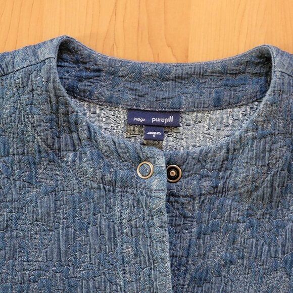 J.Jill Indigo Cinch Hem Textured Cotton Snap Front Jacket with Pockets - S - Picture 9 of 10